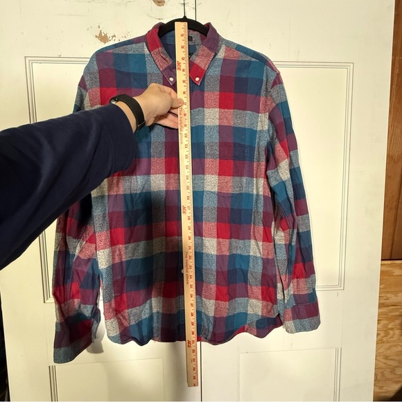 J. Crew Brushed Twill Plaid Flannel Shirt Button Down Red Blue Sz Large Slim Fit - Picture 3 of 8